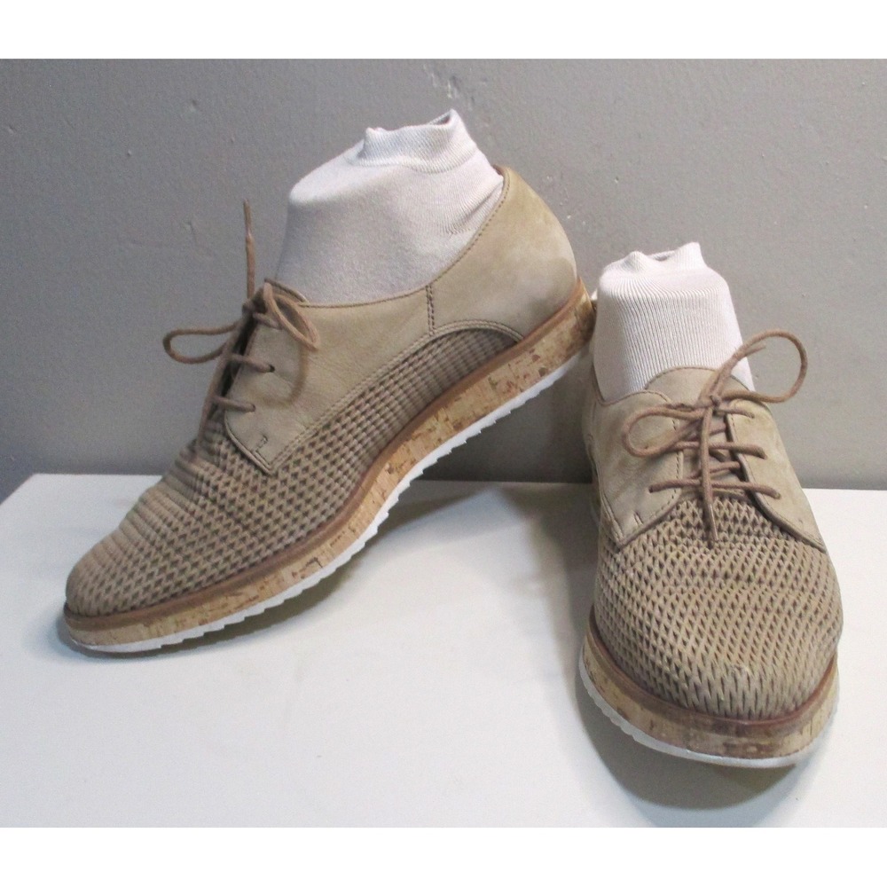 Paul Green Tan Perforated Leather Cork Midsole Lace Up Oxford Flats Women's Sz 7